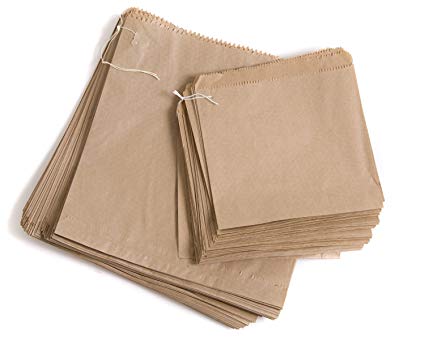 100 Kraft Brown Paper Bags 10" x 10" - Strung