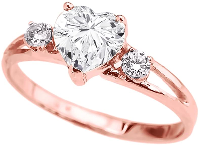 Precious 10k Rose Gold CZ Heart Proposal/Promise Ring with White Topaz