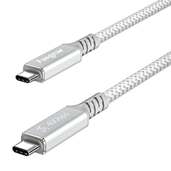 Fasgear Thunderbolt 3 Cable 40Gbps/ 100W (5A) Charging/ 5K@60Hz USB-C Nylon Braided Cord Compatible for Mac-Books,i-Pad Pro,Pixel,eGPU,External SSD,Moniter,Docking Station,Hub (White, 3ft)
