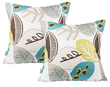 BLUETTEK Cotton Linen Decorative Pillowcase Square Throw Pillow Cushion Cover 18" X 18" (Green-2 Pack)