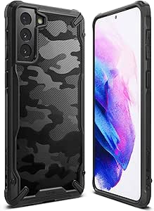 Ringke Coque Compatible avec Samsung S21 Plus [Fusion-X] Antichoc de Protection [Militaire Défense] Résistant aux Rayures PC Solide Rigide TPU Bumper pour Coque Galaxy S21 Plus - Camo Black