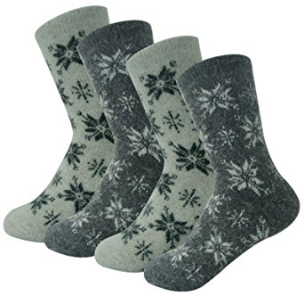 4Pack Women's Winter Angora Wool Socks With Snow Flake Design