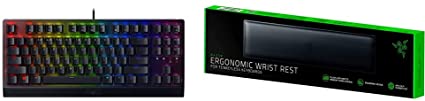 Razer BlackWidow TE Chroma v2 TKL Tenkeyless Mechanical Gaming Keyboard: Green Key Switches - Tactile & Clicky   Ergonomic Wrist Rest for Tenkeyless Keyboards Bundle