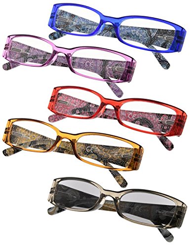 Spring Hinges Tiger Patterned Temples Reading Glasses 5-Pack Includes Sun Readers