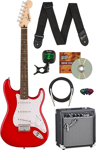 Fender Squier Sonic Stratocaster HT - Torino Red Bundle with Frontman 10G Amp, Tuner, Strap, Cable, Picks, and Austin Bazaar Guitar DVD