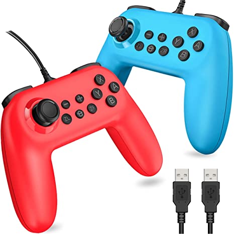 BEBONCOOL Wired Switch Controller, Wired Controller for Nintendo Switch, 2 Packs Switch Remote Gamepad Alternative of Joy-Con (Red Blue)