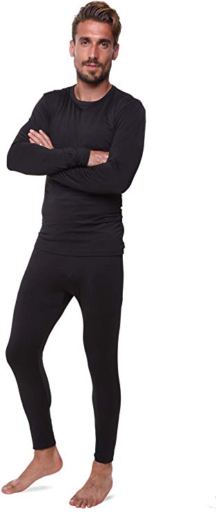 Men Thermal Performance Underwear Set; Base Layer; Midweight Soft Fleece; Warm Long Sleeve Vest and Long Johns Bottoms