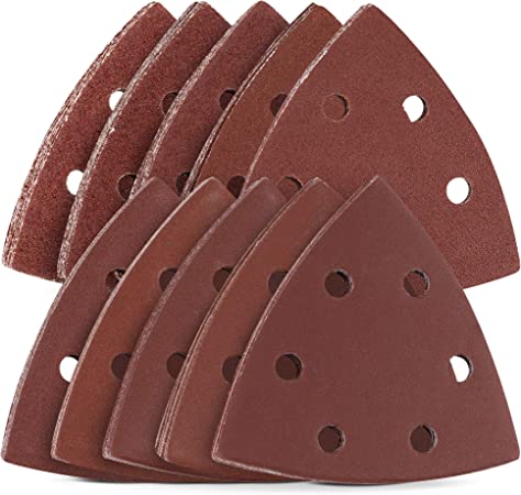 Navaris Triangular Sanding Pads for 3-1/2" Multitool - 100 Piece Set with Assorted Grits (40 60 80 100 120 180 240 280 320 400) Triangle Sandpaper