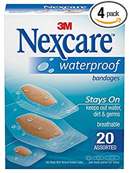 Nexcare Waterproof Clear Bandage, Assorted Sizes, 20 ct Packages (Pack of 4)