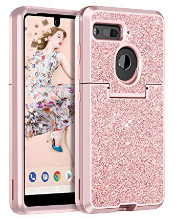 BENTOBEN Case for Essential Phone PH-1 Shockproof Glitter Sparkle Bling Girl Women 3 in 1 Shiny Faux Leather Hard Case Soft Bumper Protective Phone Case Cover for Essential Phone PH1, Rose Gold/Pink