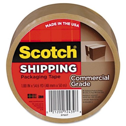 Scotch Commercial Grade Shipping Packaging Tape 188 in x 546 yd 1 Roll Tan 3750T