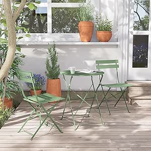 Grand patio Bistro Set 3-Teiliges, Gartenmöbel Set, Sitzgruppe 2 Stühle und 1 Tisch, Klappbar, Balkonset für Hof, Garten, Draussen (Grün)