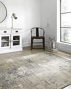 Loloi Teagan Collection 6'-7" x 9'-2" Area Rug in Sand/Mist - Large Area Rug, Soft Neutral Rug, High-Traffic Area Rug for Living Room, Bedroom, Home Office, Dining Area