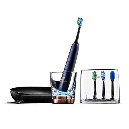 Philips Sonicare DiamondClean Smart Electric, Rechargeable toothbrush for Complete Oral Care, w/Charging Travel Case, 5 modes, 4 Brush Heads & Brush Head holder - 9750 Series, Lunar Blue, HX9954/56