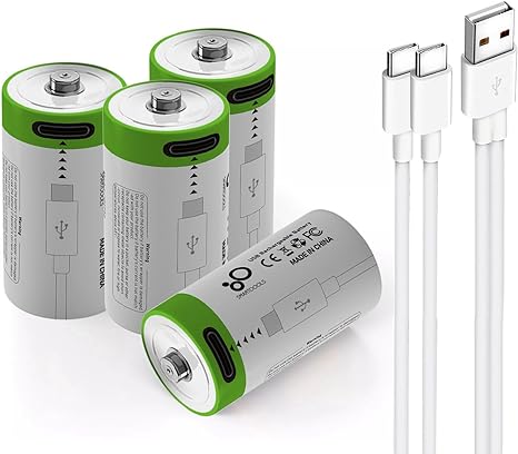 Lankoo Rechargeable CR2 Lithium ion Battery, High Capacity 3.7V 300mAh Rechargeable RCR2 CR15H270 15270 Batteries, Fast Charge, 1200 Cycle with USB Type C Port Cable, Constant Output (4 Pack)