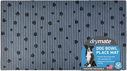 Drymate Pet Bowl Placemat, Dog & Cat Food Feeding Mat - Absorbent Fabric, Waterproof Backing, Slip-Resistant - Machine Washable/Durable (USA Made)