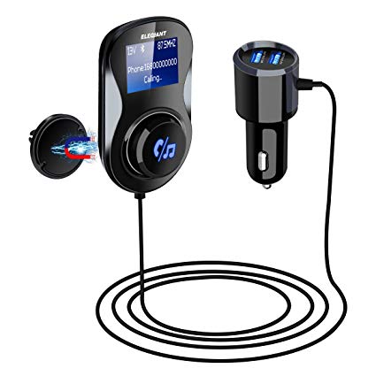 Bluetooth FM Transmitter, ELEGIANT FM Transmitter Radio Adapter Hands-Free Car Kit with 1.4 Inch Display,Supports TF Card Slot & Dual USB Charging Ports,Safe Driving with One Key Control - Black