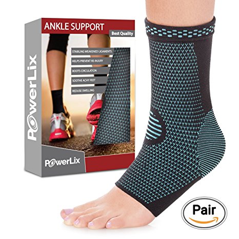 PowerLix Ankle Brace Compression Support Sleeve for Athletics, Injury Recovery, Joint Pain and more. Plantar Fasciitis Foot Socks with Arch Support, Eases Swelling & Heel Spurs, Achilles tendon