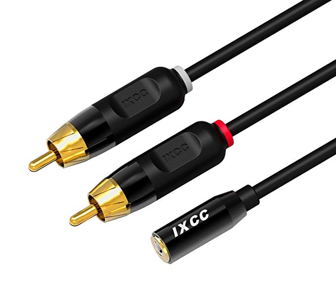 iXCC 3.5mm Female to 2RCA Male Cable, 1ft Dual Shielded Gold-Plated 3.5mm to 2RCA Male Stereo Audio Y Cable