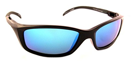 Sea Striker Sea Raven Polarized Sunglasses with Black Frame,Blue Mirror and Grey Polarised Lens (Fits Medium to Large Faces)