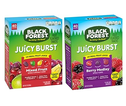 Bundle of Black Forest Juicy Burst Fruit Snacks - Mixed Fruit   Berry Medley, 0.8 Ounce Pouches (40 Count per Box)