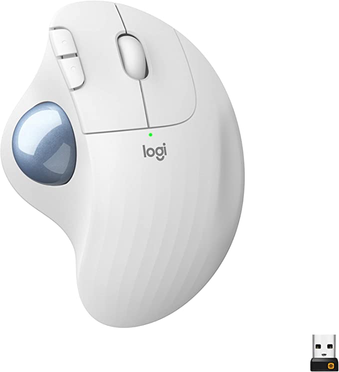 Logitech Ergo M575 Wireless Trackball Mouse - Easy Thumb Control, Precision and Smooth Tracking, Ergonomic Comfort Design, for Windows, PC and Mac with Bluetooth and USB Capabilities - White