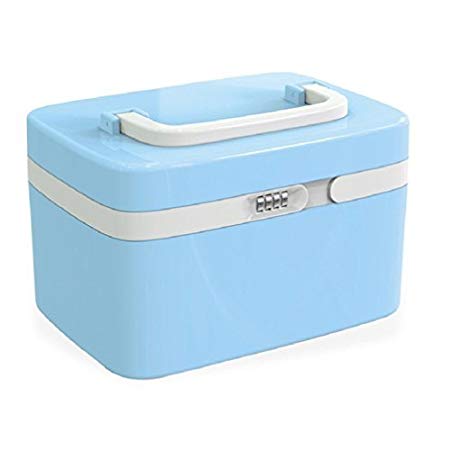 Locking Medicine Box, EVERTOP Household First Aid Kit Multifunctional Storage Box with Separate Compartments,Locking Prescription Pill Case,Child Proof Storage Box (Cyan)