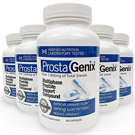 ProstaGenix Multiphase Prostate Supplement -5 Bottles- Featured on Larry King Investigative TV Show as Top Rated Pill - Over 1 Million Sold - End Nighttime Bathroom Trips, Urgency, Frequent Urination.