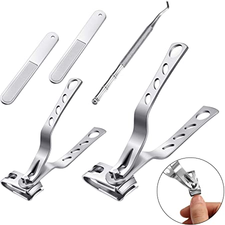 Nail Clipper Set Include 2 Piece Fingernail Toenail Cutter with 360-Degree Rotating Head in Large and Small Size 2 Piece Nail Files and 1 Piece Dual End Nail Cleaner for Men and Women Thick Toenail