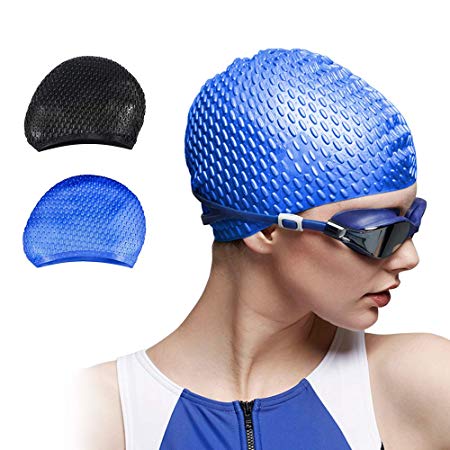 Trevoz Swim Cap Women Silicone Swimming Cap for Long Hair Curly/Braids Hair Unisex Adult Kids Bathing Cap, Keep Hair Dry with Nose Clip and Ear Plugs