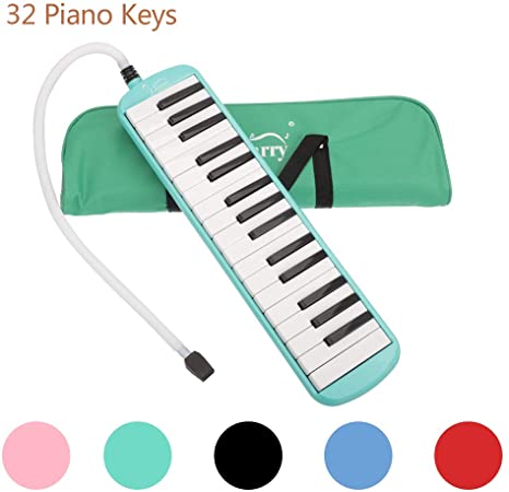 Glarry 32 Key Melodica Musical Instrument for Music Lovers Gift with Two mouthpieces and Carrying Bag (Green)