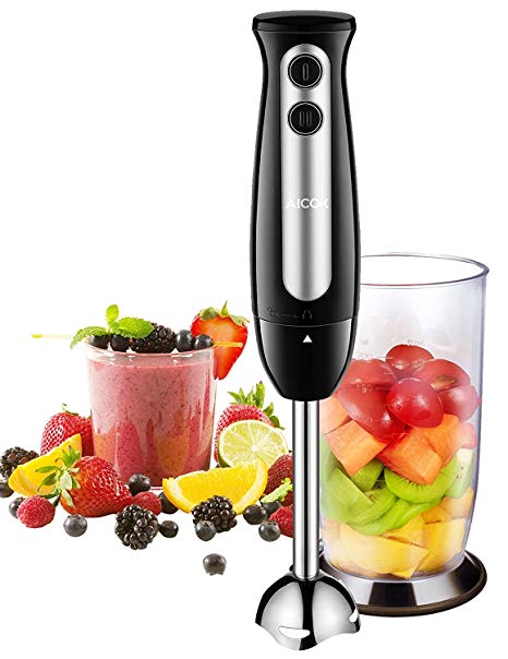 Immersion Blender, Aicok 2 in 1 Hand Blender with 2-Speed Control, Stick Blender Include 700ml BPA-Free Mixing Beaker, Hand Immersion Blender for Baby food, Soups, Smoothie, Shakes (Black)