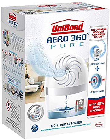 3 X AERO 360º Moisture Absorber, Ultra-Absorbent dehumidifier, Helps to Prevent Condensation, Mould & Musty Smells, refillable Condensation Absorber, 1 Device incl. 1 Refill tab 450g