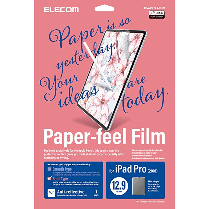 Elecom Paper-Feel Screen Protector for New 2018 iPad Pro 12.9 inch Anti-Glare Anti-Fingerprint Anti-Scratch Protection Bubble-Free