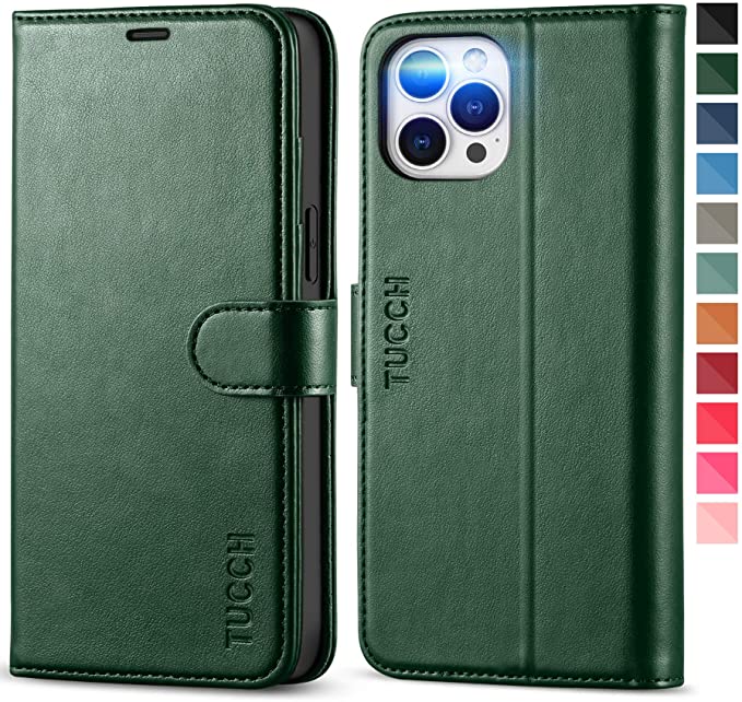 TUCCH iPhone 12 Pro Max Case, iPhone 12 Pro Max Wallet Case, PU Leather   TPU Flip Case, Card Slot Kickstand RFID Blocking Magnetic Folio Case Compatible with iPhone 12 Pro Max 5G 6.7"- Midnight Green