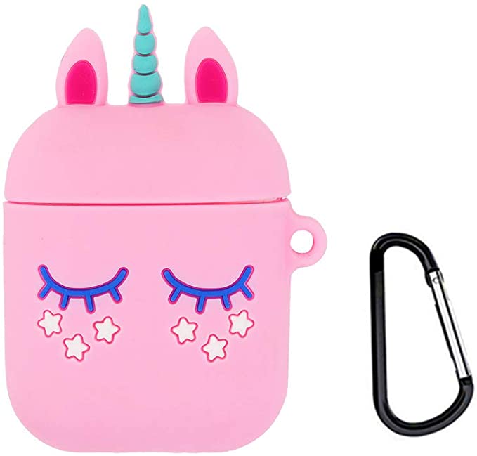 Awin Case for Airpods Case,AirPods 2 Case,Airpods Accessories,Airpods Skin,Cute Cartoon Pink Unicorn Silicone Girls Kids Protective Case Compatible for Airpods 1 & 2 Charging Case (Pink Unicorn)