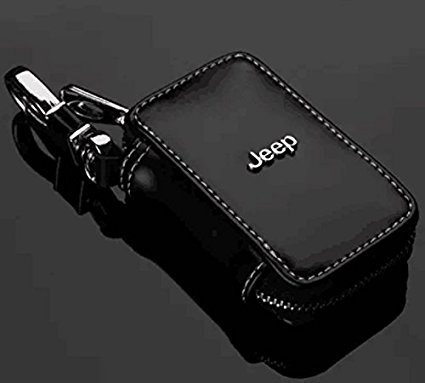 Zepthus Black Car Key Chain Bag Premium Leather Car Key Chain Coin Holder Zipper Case for Auto Remote Key Fob JEEP