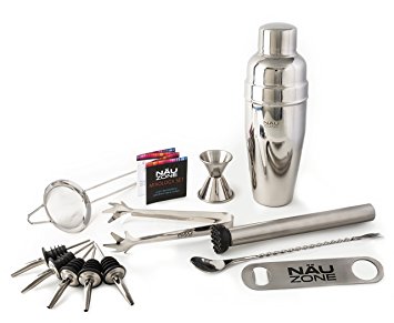 12 Piece Professional Jumbo Sized Cocktail Shaker Set: This Premium Bartender Kit Includes Bar Supplies and Bartending Tools for Drink Mixing | Deluxe Gift Packaging