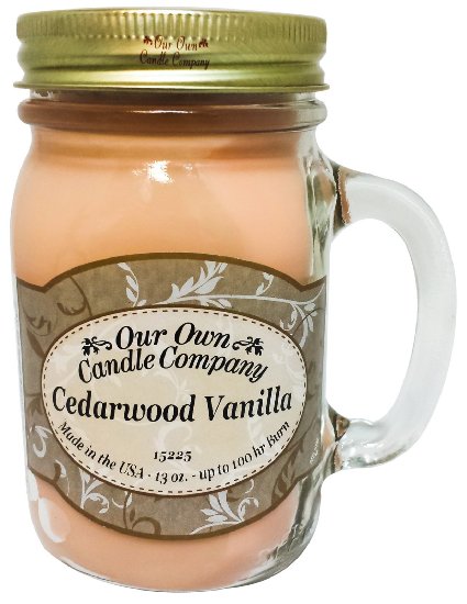 Cedarwood Vanilla Scented 13 Ounce Mason Jar Candle By Our Own Candle Company