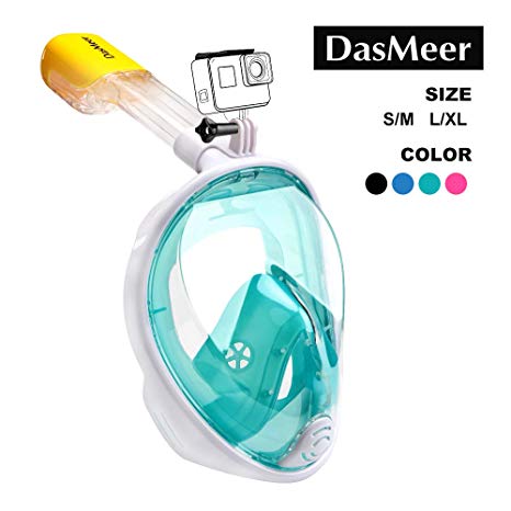 DasMeer Full Face Snorkel Mask 180° Seaview Easy Breathing Snorkeling Masks for Adults or Kids Anti-Fog Anti-Leak Safety Diving with Detachable Action Camera Mount