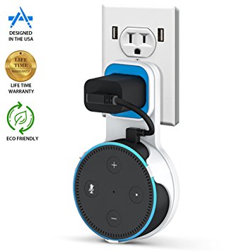 Pomufa Outlet Wall Mount Hanger Stand for Echo Dot 2nd Generation, A Space-Saving Solution for Your Smart Home Speakers without Messy Wires or Screws - White