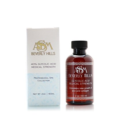 ASDM Beverly Hills 40% Glycolic Acid Peel |2 Ounces| Anti-Aging Treatment for Wrinkles, Acne Scars, Blackheads, Fine Lines, Oily Skin, and Dry Skin- Chemical Exfoliate Dissolves Dead Skin Cells