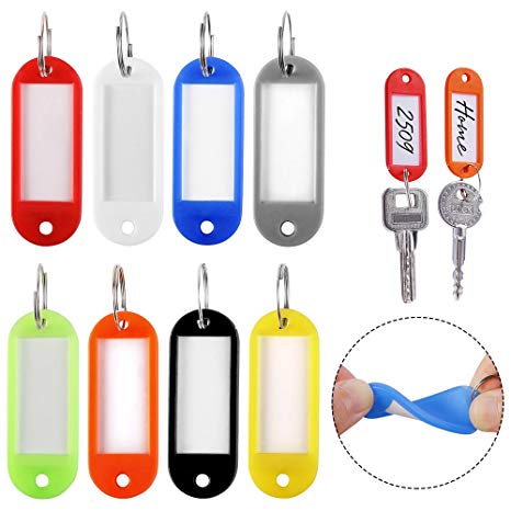24PCS Plastic Key Tags with Split Ring Label Window, 8 Assorted Colors