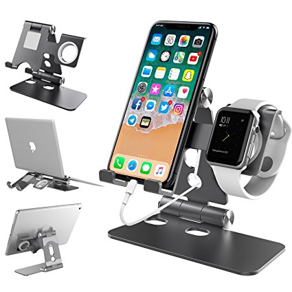 Cell Phone Stand, VELAGOL Desktop Charging Stand Cradle Dock Holder for iPhone iWatch Smartphone iPad Tablet Macbook - Dark Gray
