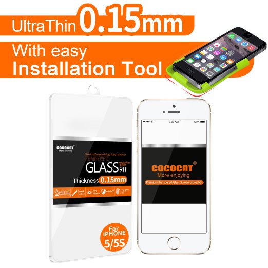 iPhone 5S screen protector COCOCAT Tempered GlassWith easy Installation Tool 015mm Ballistic Glass iPhone5S55CSE Glass Screen Protector Work with iPhone 5S55CSE andProtective Case