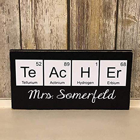 DKISEE Wood Sign, Teacher Desk Name Plate, Ready to Ship, Science Teacher Gift, Periodic Table Geek Decor, Chemistry Teacher Biology Teacher Gifts, School, 5x10 inch Wooden Sign