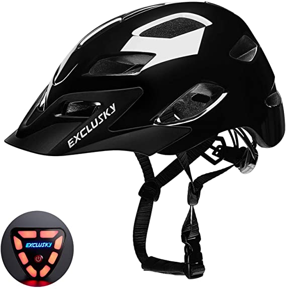 Exclusky Adult Road Bike Helmet with USB Rear Light, CE Certified Bicycle Cycle Helmets, Adjustable Lightweight Helmet for Adult Women Men, 22.05-24.01 Inches