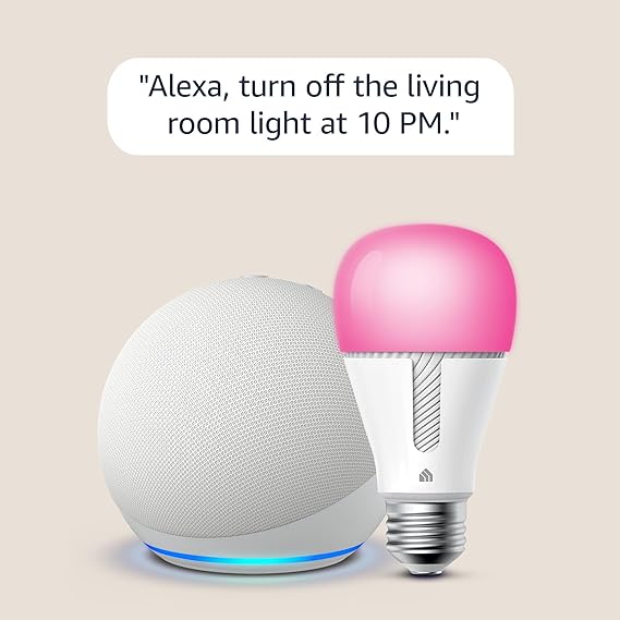 Echo Dot (5th Gen, 2022 release) in Glacier White bundle with TP-Link Kasa Smart Color Bulb