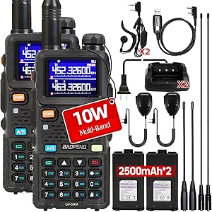 BAOFENG UV-5RM Plus 10W Handheld Ham Radio Long Range, Portable Gmrs Radios with 2500mAh Type-C Charging Battery, Rechargeable 5RM Multi-Band Two Way Radio for Adults（2 Pack）