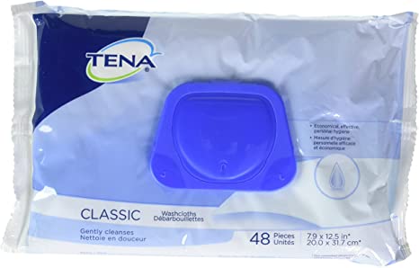 Tena Classic Washcloths, Premoistened Wipes, Pack/48